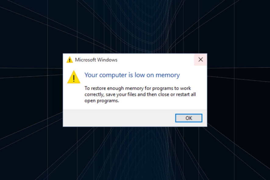 исправление проблемы с низким объемом виртуальной памяти в windows 10