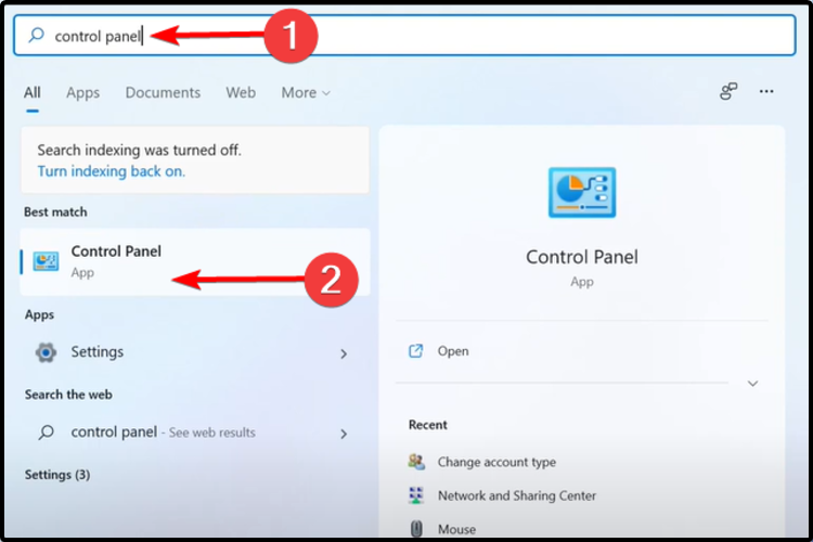 pannello di controllo casella di ricerca windows 11