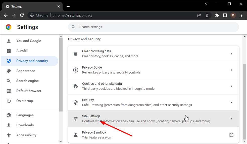 site settings this browser is not accessible
