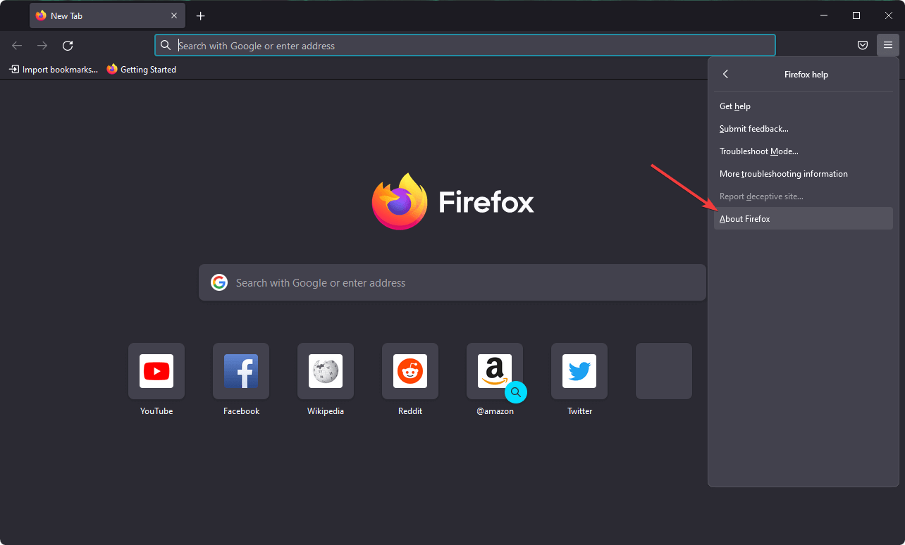 нажатие о Firefox