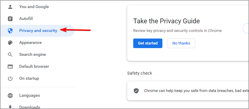 privacy and security chrome