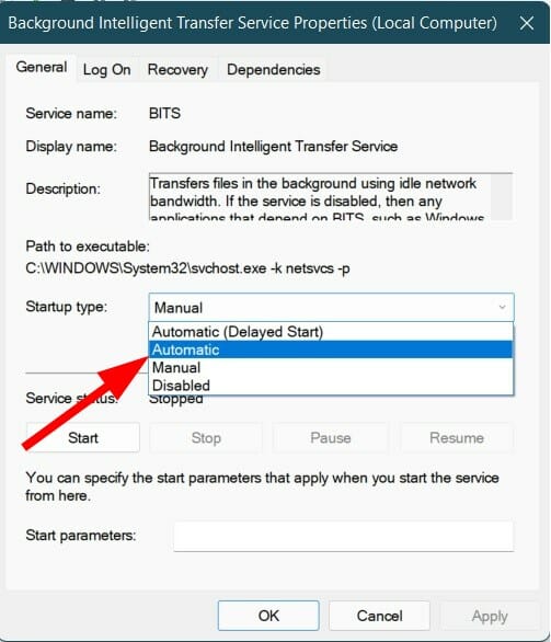 startup type automatic