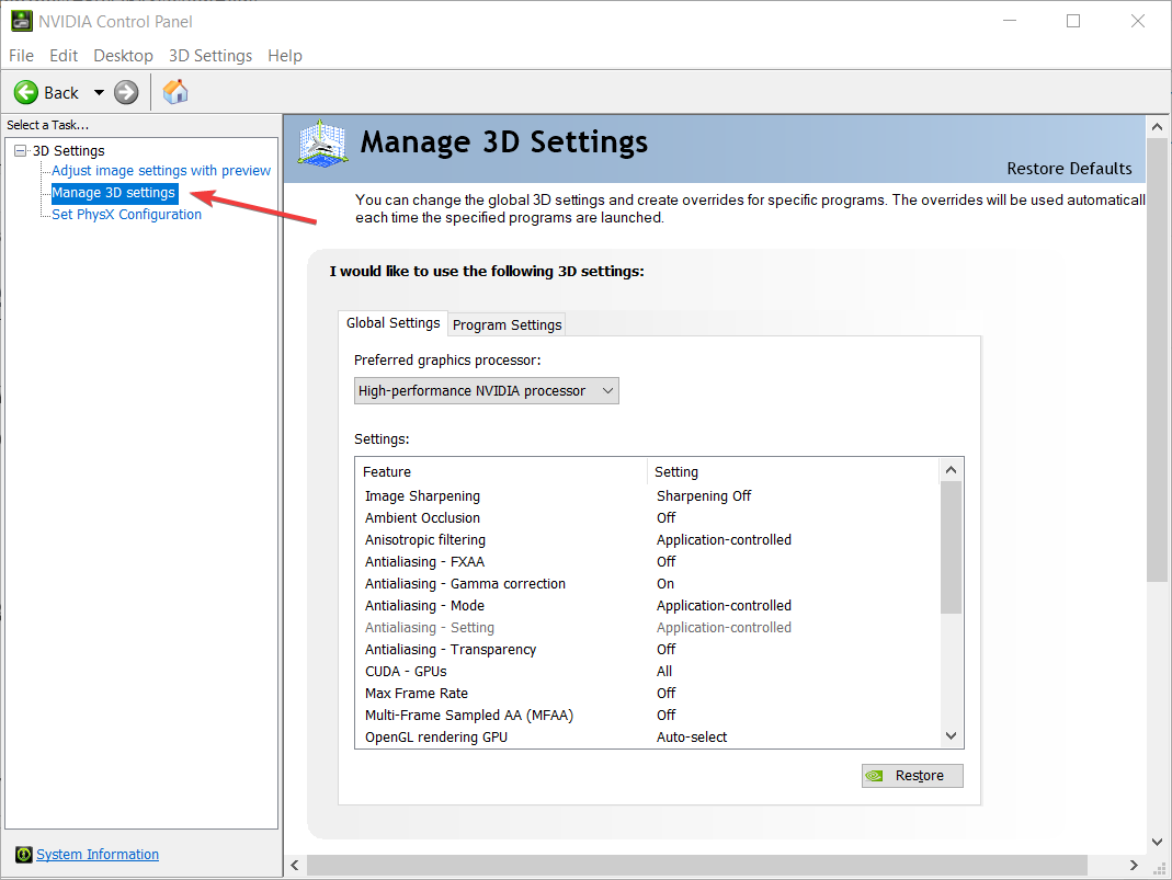 manage 3d settings