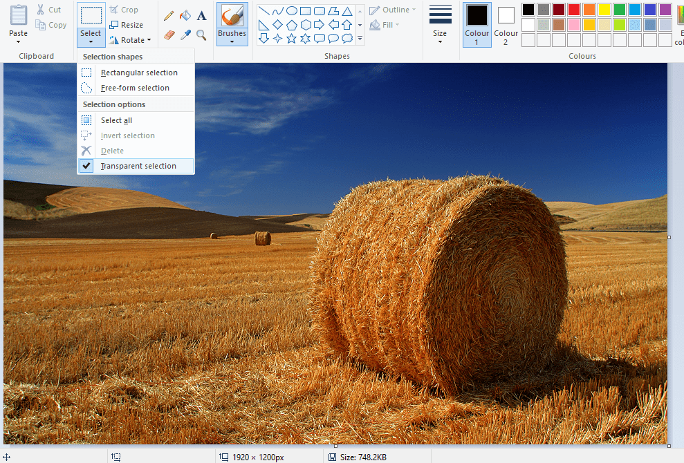 transparenter Hintergrund in Paint auf Windows 10