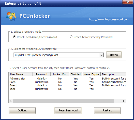 Dimenticata la password di amministratore di Windows 10 PCUnlocker