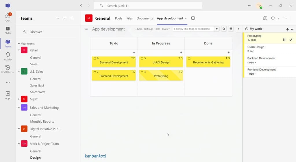Kanban Tool Benutzeroberfläche