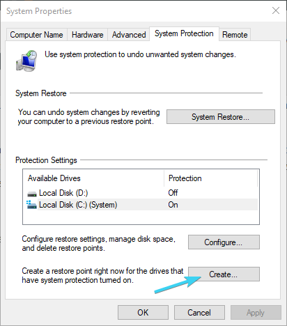 windows 10 can't find restore point