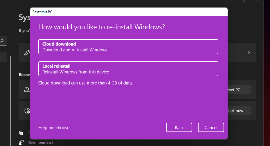 Reinstall options windows 11 keeps freezing