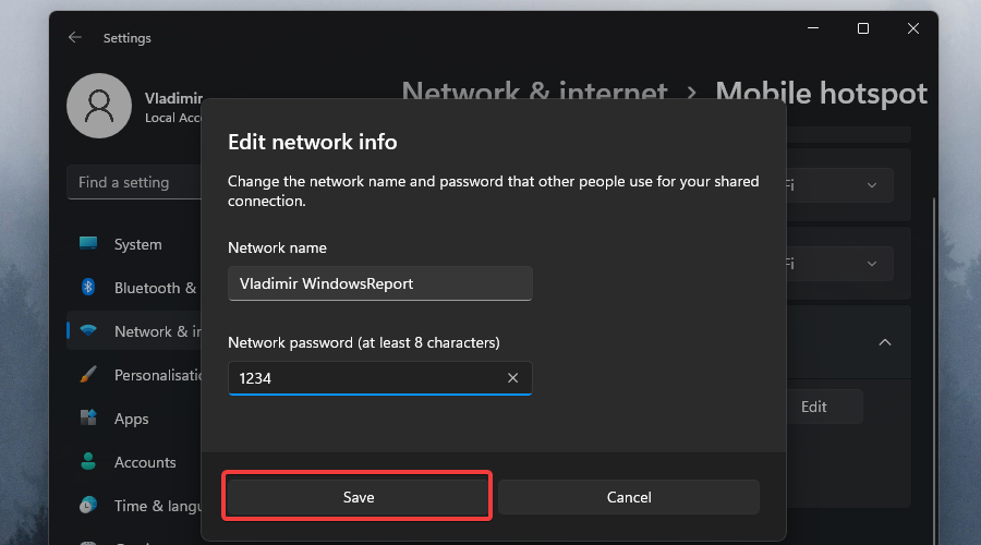save network name mobile hotspot