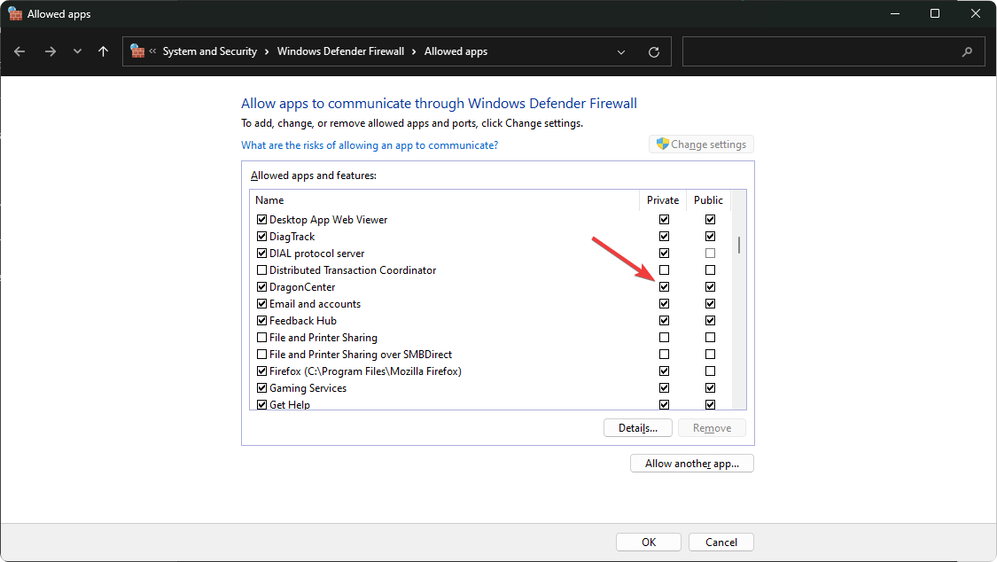 разрешение msi dragon center через брандмауэр windows