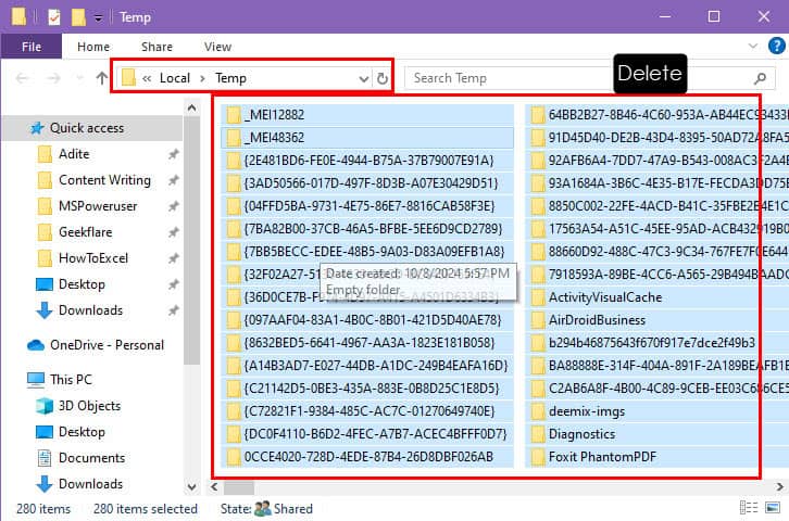 Clear temp folder