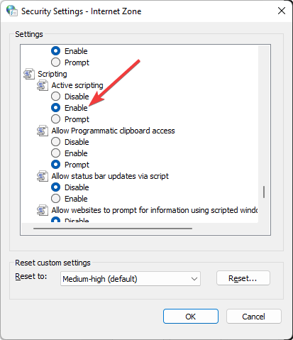 activer le script internet explorer