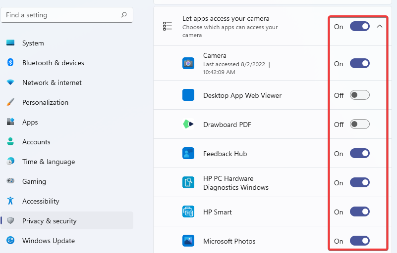allow apps to access camera Microsoft store
