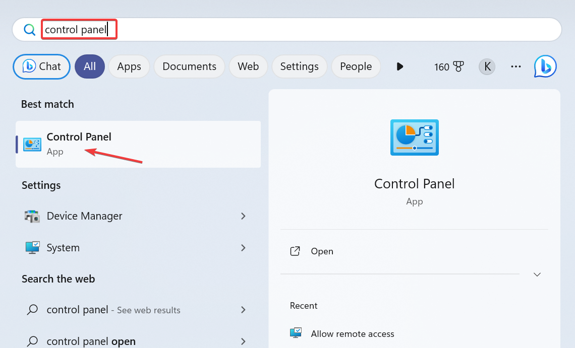 panel de control