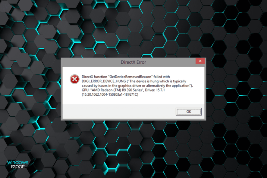 DirectX 関数 "GetDeviceRemovedReason" がエラーで失敗しました