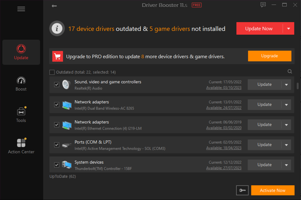 ver resumen de controladores en driver booster