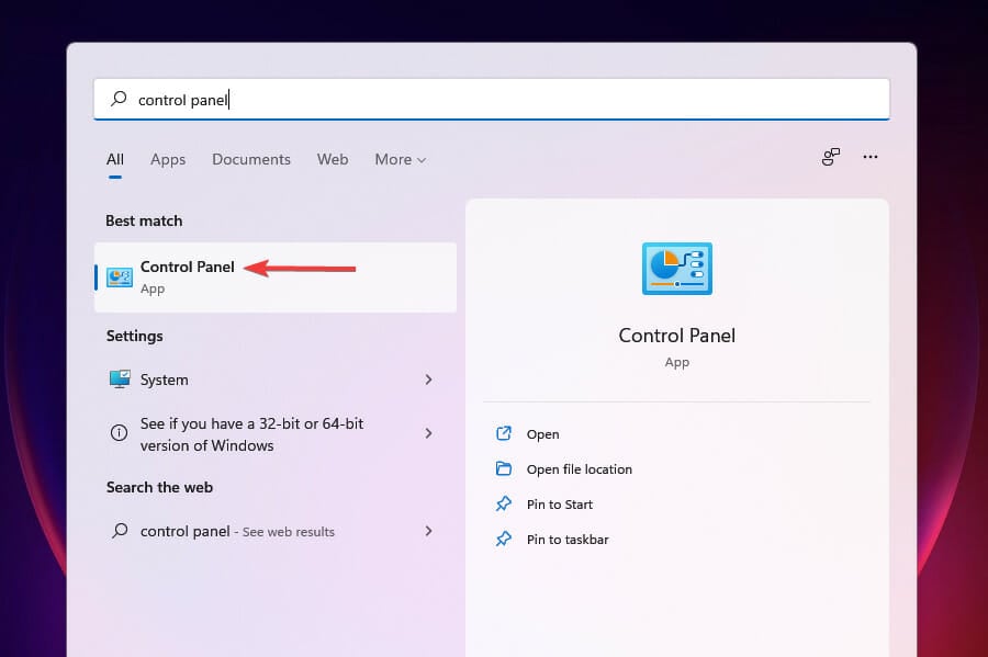 Avvio Pannello di controllo
