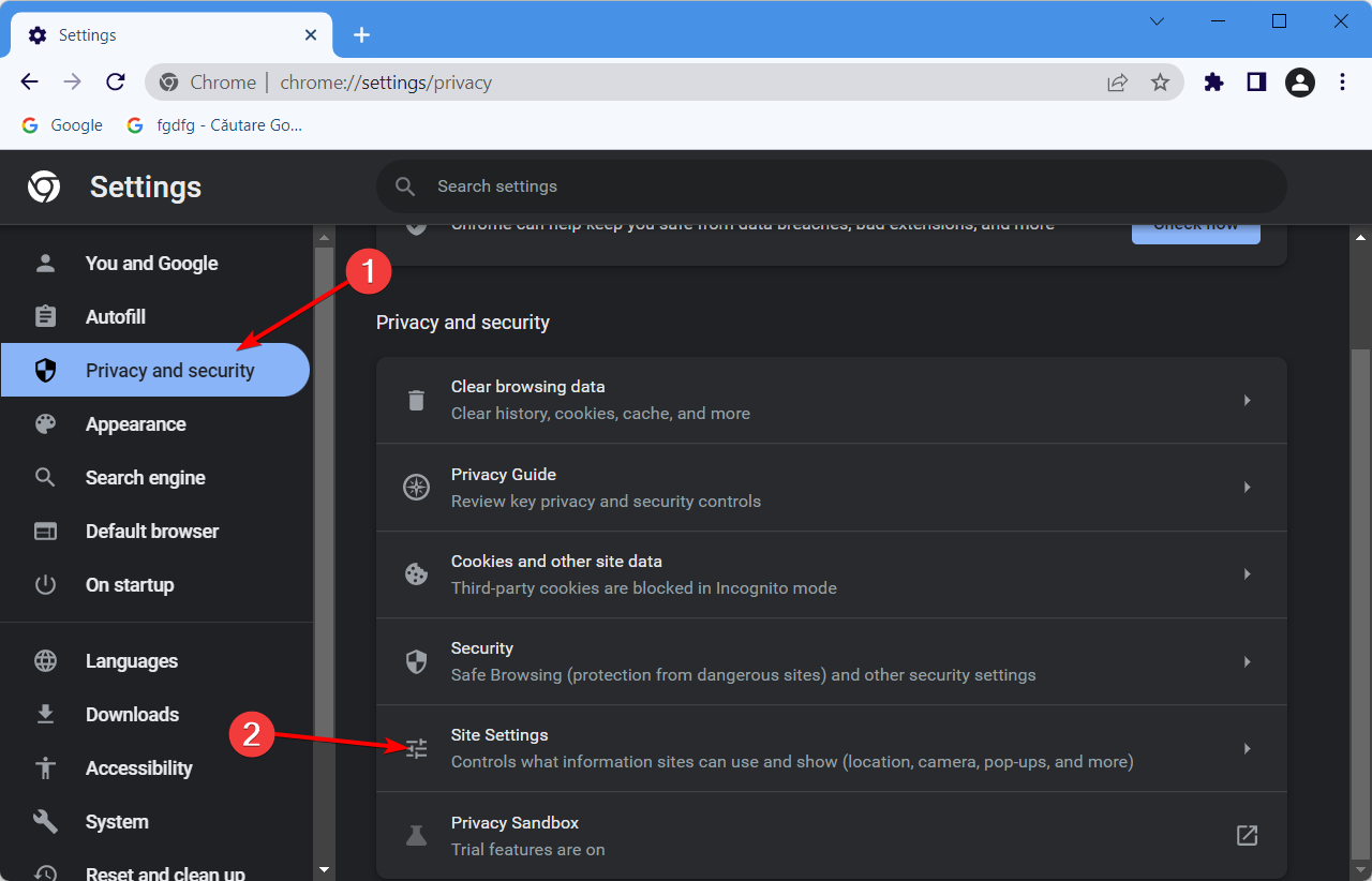 Datenschutz und Sicherheit Website-Einstellungen in Chrome