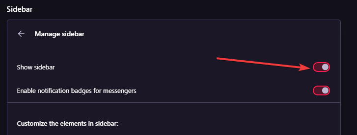 opera gx enable or disable sidebar
