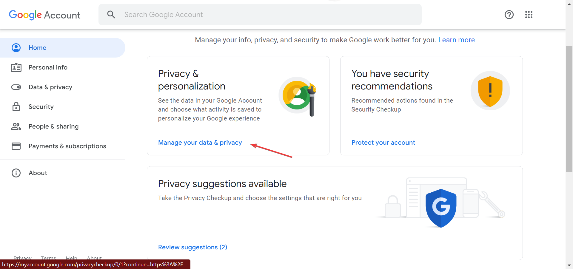 gerenciar seus dados e privacidade para pesquisar todo o histórico do chrome