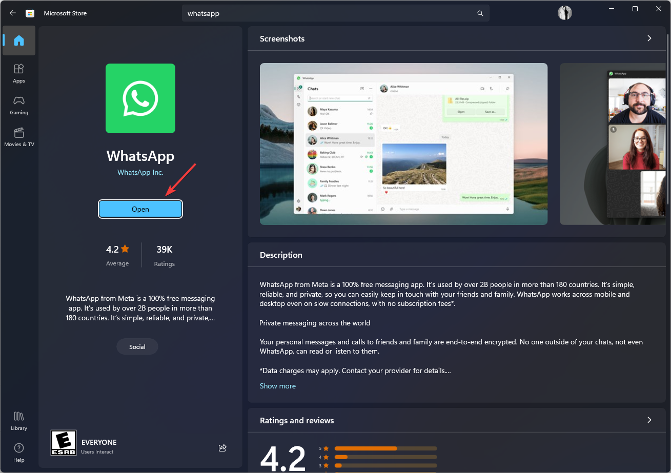 Abrir la app de WhatsApp whatsapp windows 11