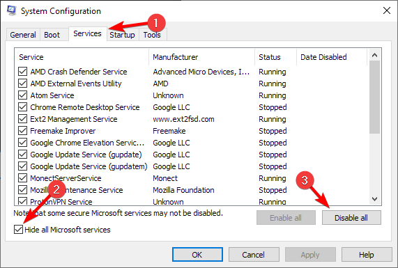 disable all services