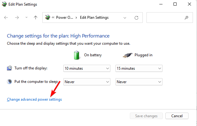 Change advanced power settings