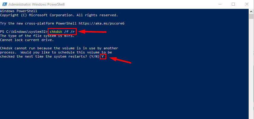 Tapez chkdsk /f /r