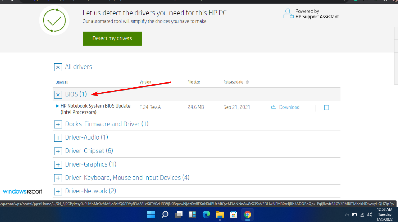 Actualización del BIOS en el sitio de HP