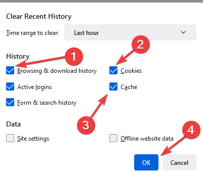 click ok on history clear firefox