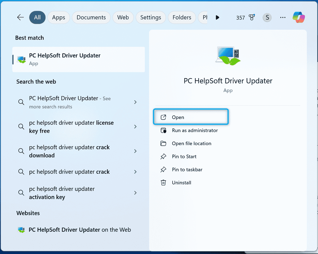 abrindo o atualizador de drivers pc helpsoft no windows 11