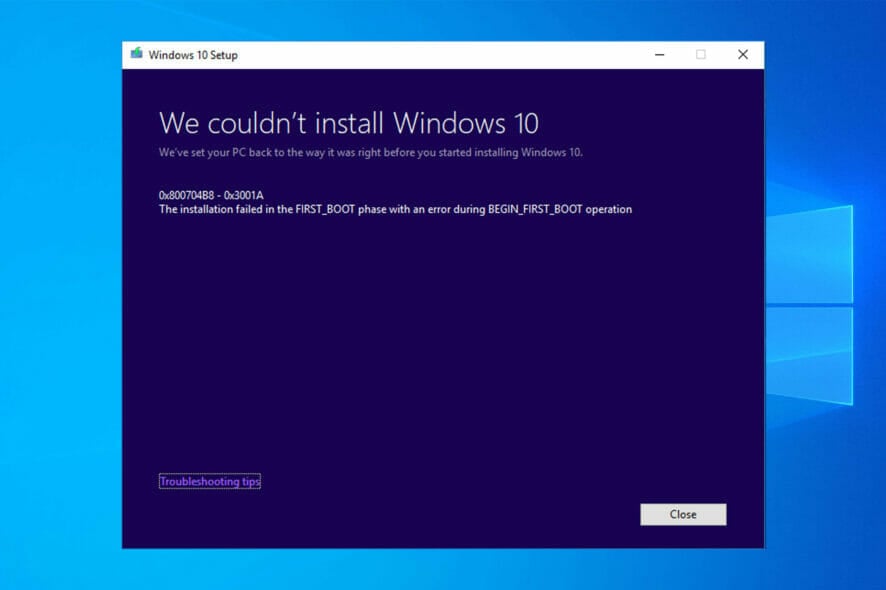 No se puede instalar Windows 10