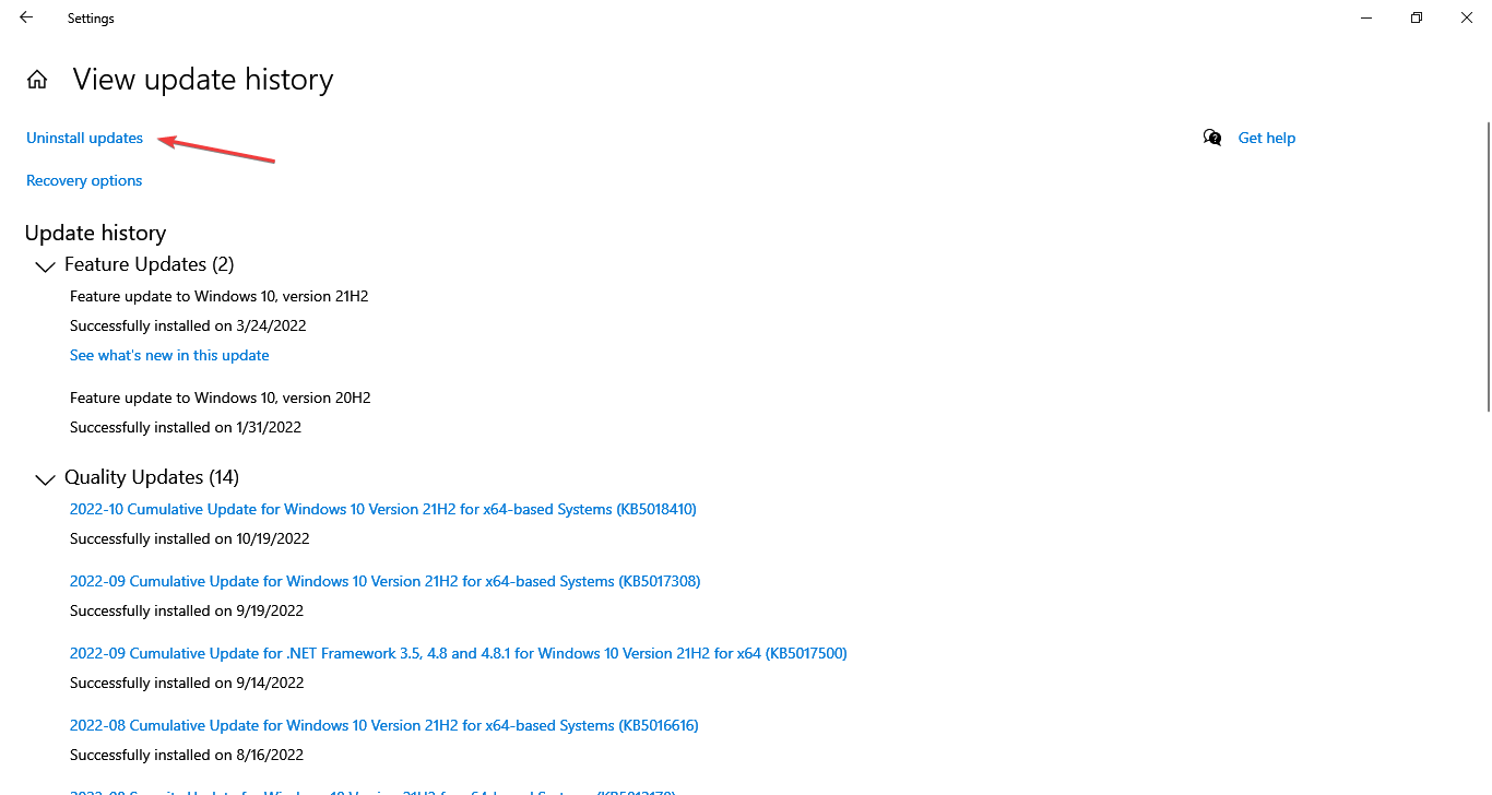 Windows 10 앱이 즉시 열리고 닫히는 문제를 해결하기 위해 업데이트 제거