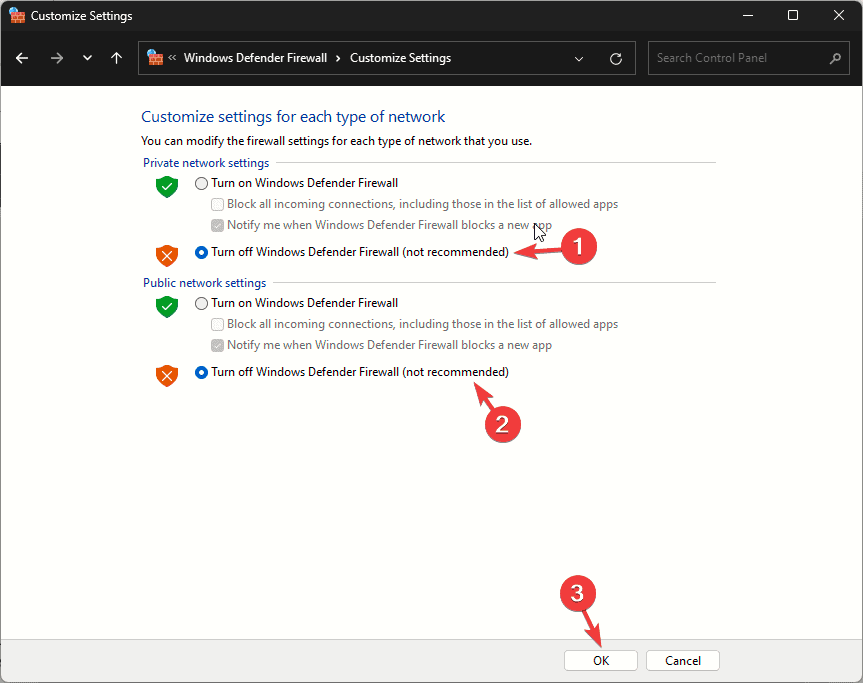 Turn off Windows Defender Firewall - jagex launcher hdos not showing