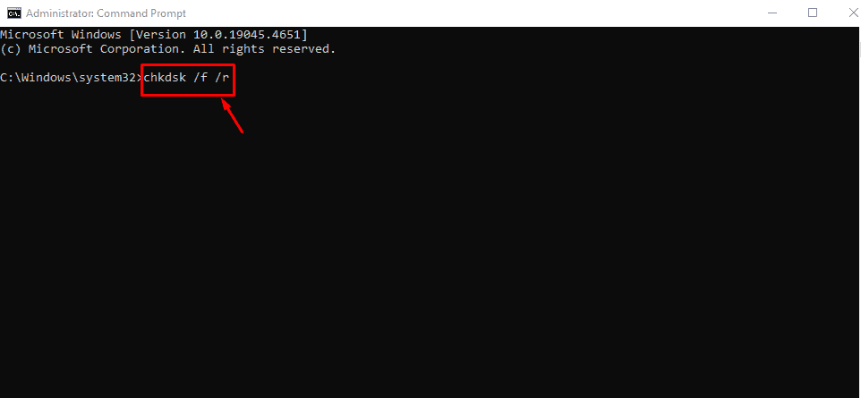 Type chkdsk /f /r