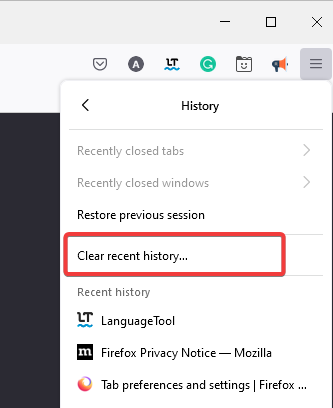 clear history on firefox