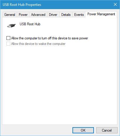 Clic del mouse registrato due volte proprietà usb root hub
