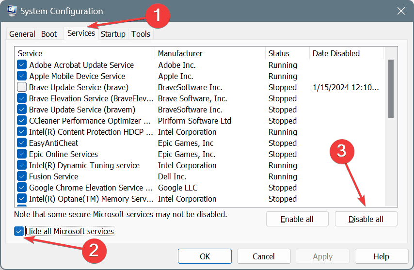 disable services