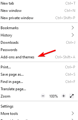extensiones y temas menú firefox