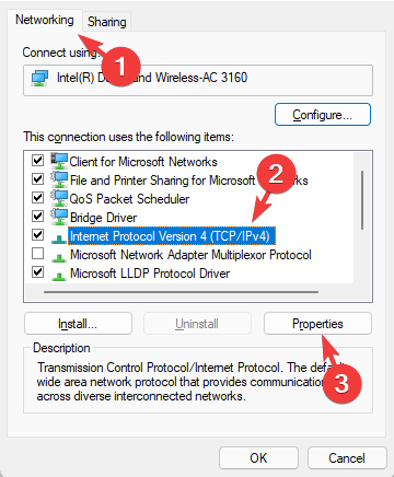 Select Internet Protocol Version 4 and click on Properties
