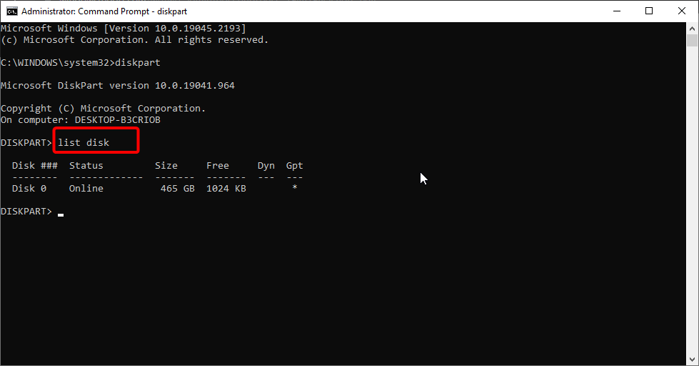 list disk