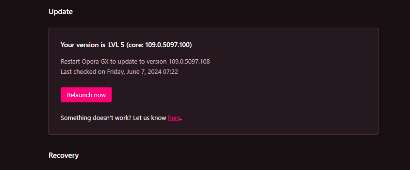 opera gx prüft auf updates