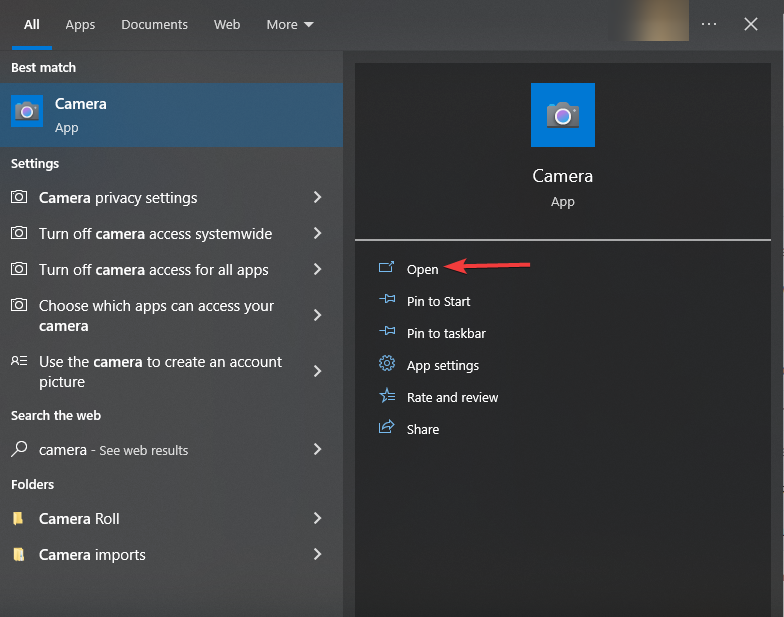 Abrir prueba de cámara webcam en Windows 10