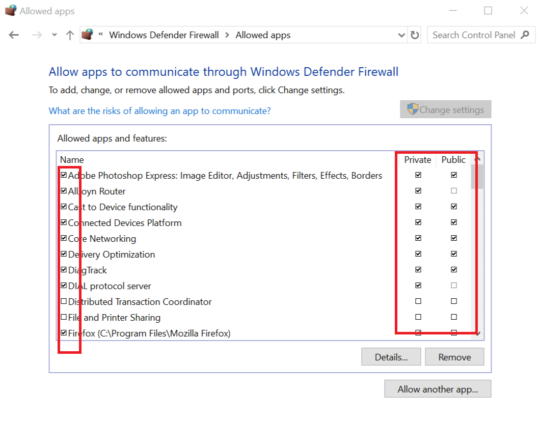 Проверить заблокированные программы в брандмауэре Windows