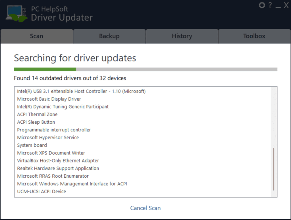 escaneando por atualizações de drivers no atualizador de drivers pc helpsoft