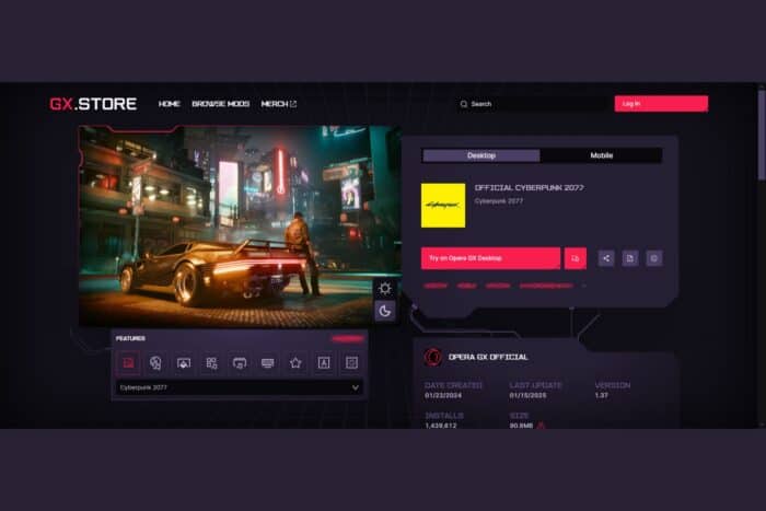 Opera GX a publié le hub Cyberpunk 2077 et le mod