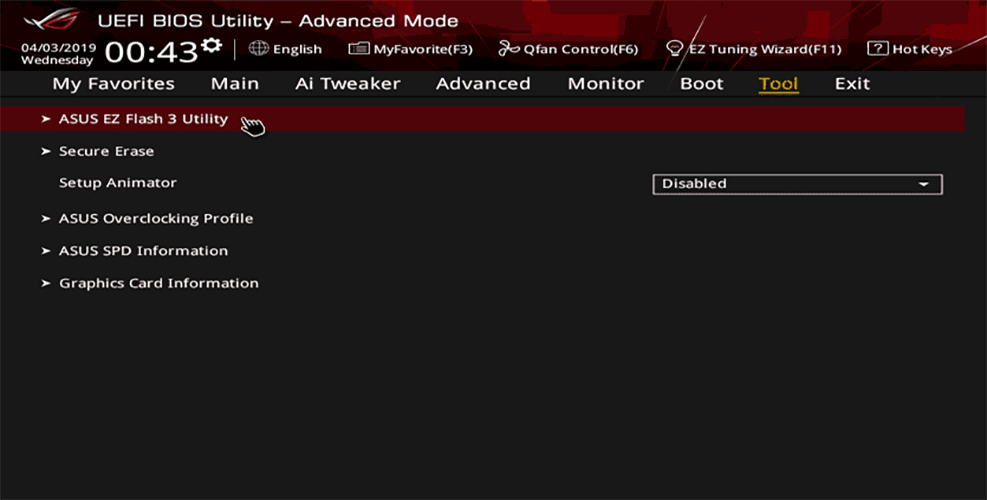 accediendo a la utilidad asus ez flash 3
