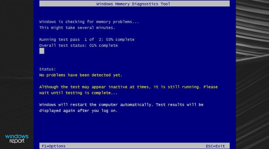 Windowsメモリ診断スキャンウィンドウ