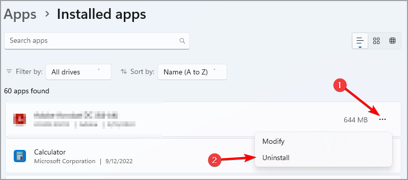 uninstall app windows 11 