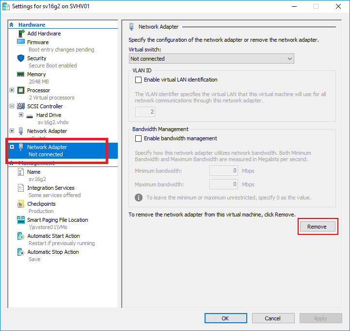 agregar adaptador de red a Windows 10 Hyper-V